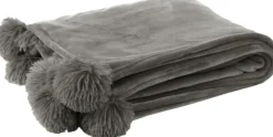 J-Line plaid pompom grijs 170 x 130 cm