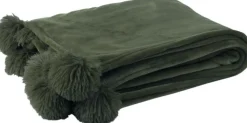 J-Line plaid pompom groen 170 x 130 cm