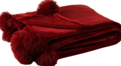 J-Line plaid pompom rood 170 x 130 cm