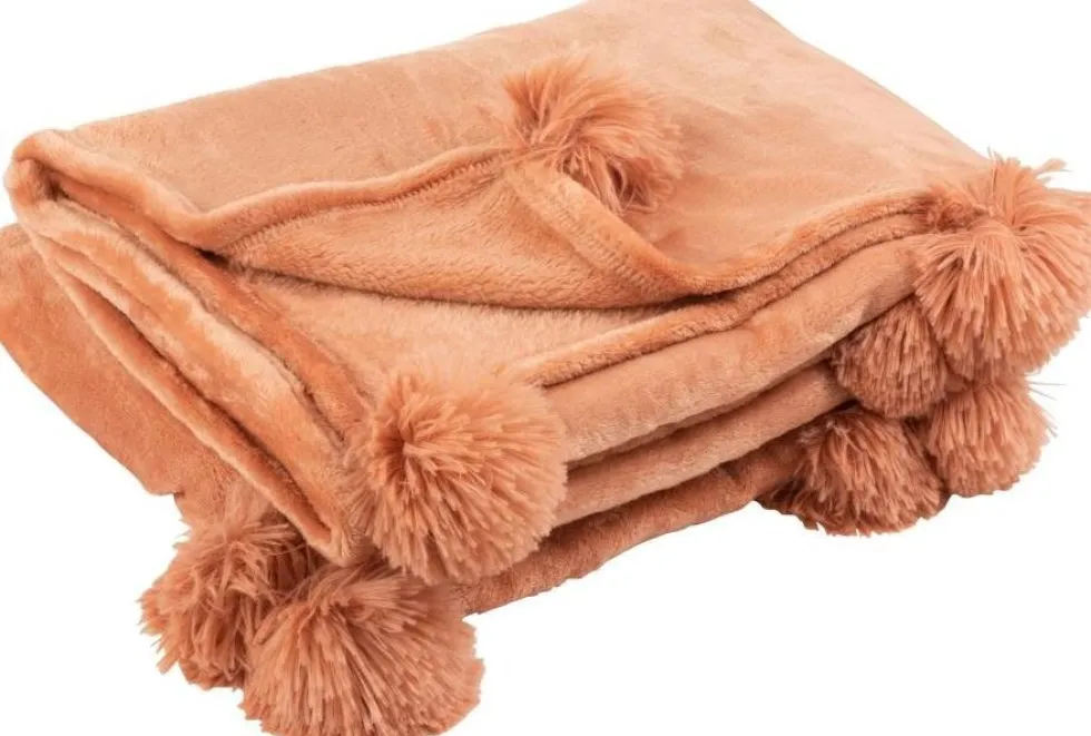 J-Line plaid pompom roze 170 x 130 cm