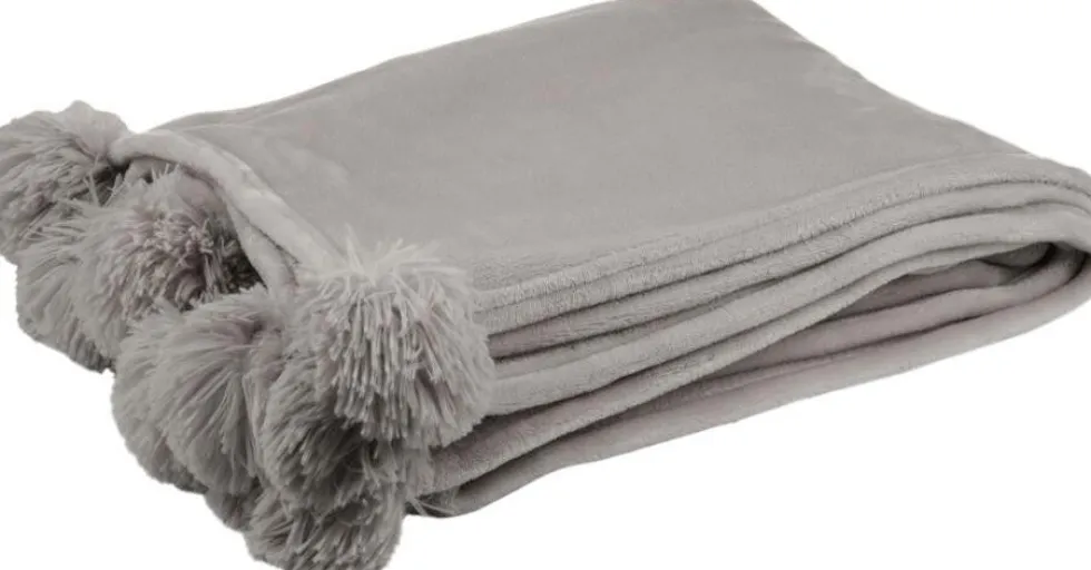 J-Line plaid pompom taupe 170 x 130 cm