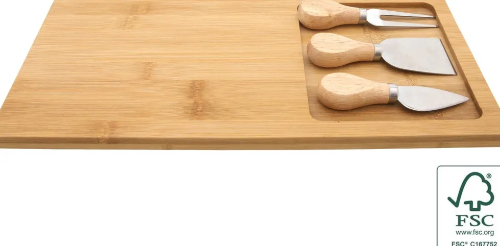 Kaasplank met mesjes acacia 38 x 18,5 x 1,5 cm 4-delige set