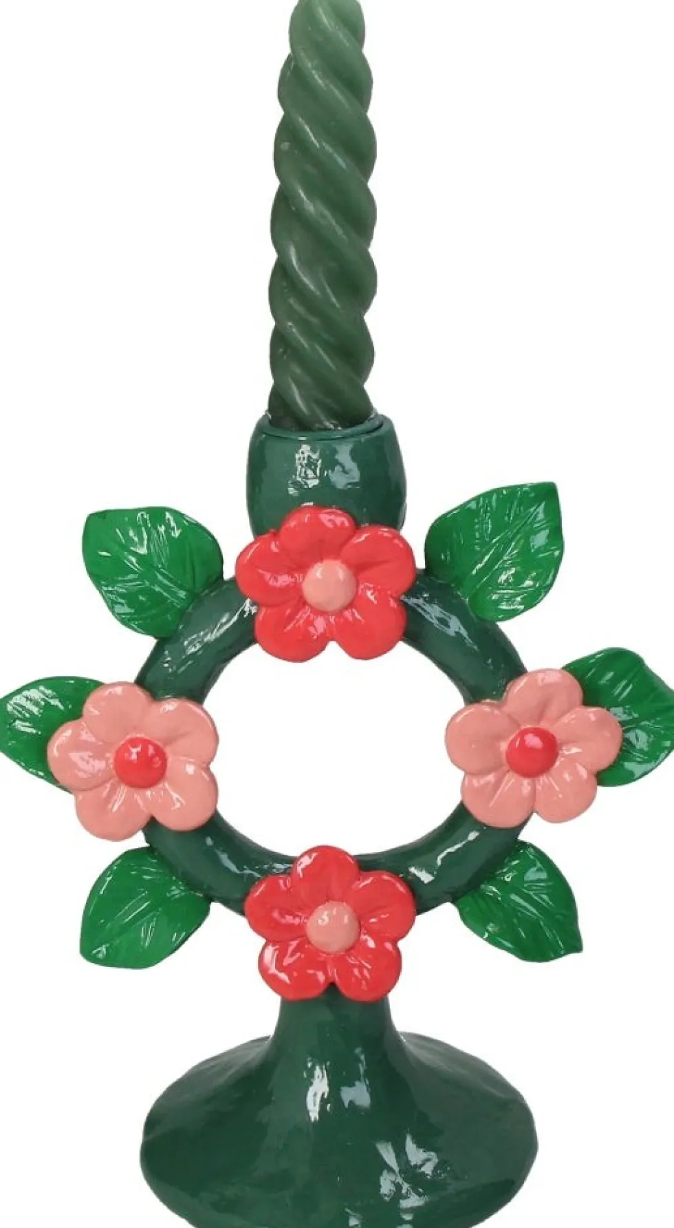 Kandelaar Fleur groen / roze 17 x 9,9 x 19 cm
