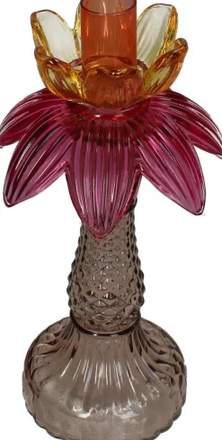 Kandelaar Flora oranje / roze / bruin D 11 H 22,5 cm