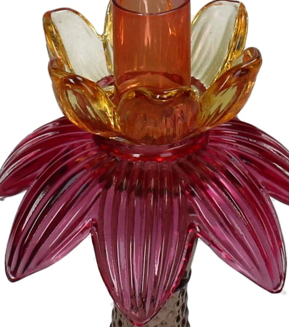 Kandelaar Flora oranje / roze / bruin D 11 H 22,5 cm
