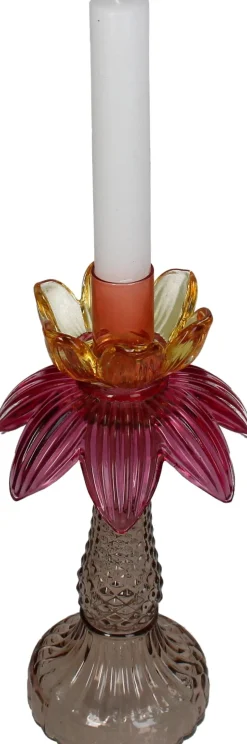 Kandelaar Flora oranje / roze / bruin D 11 H 22,5 cm