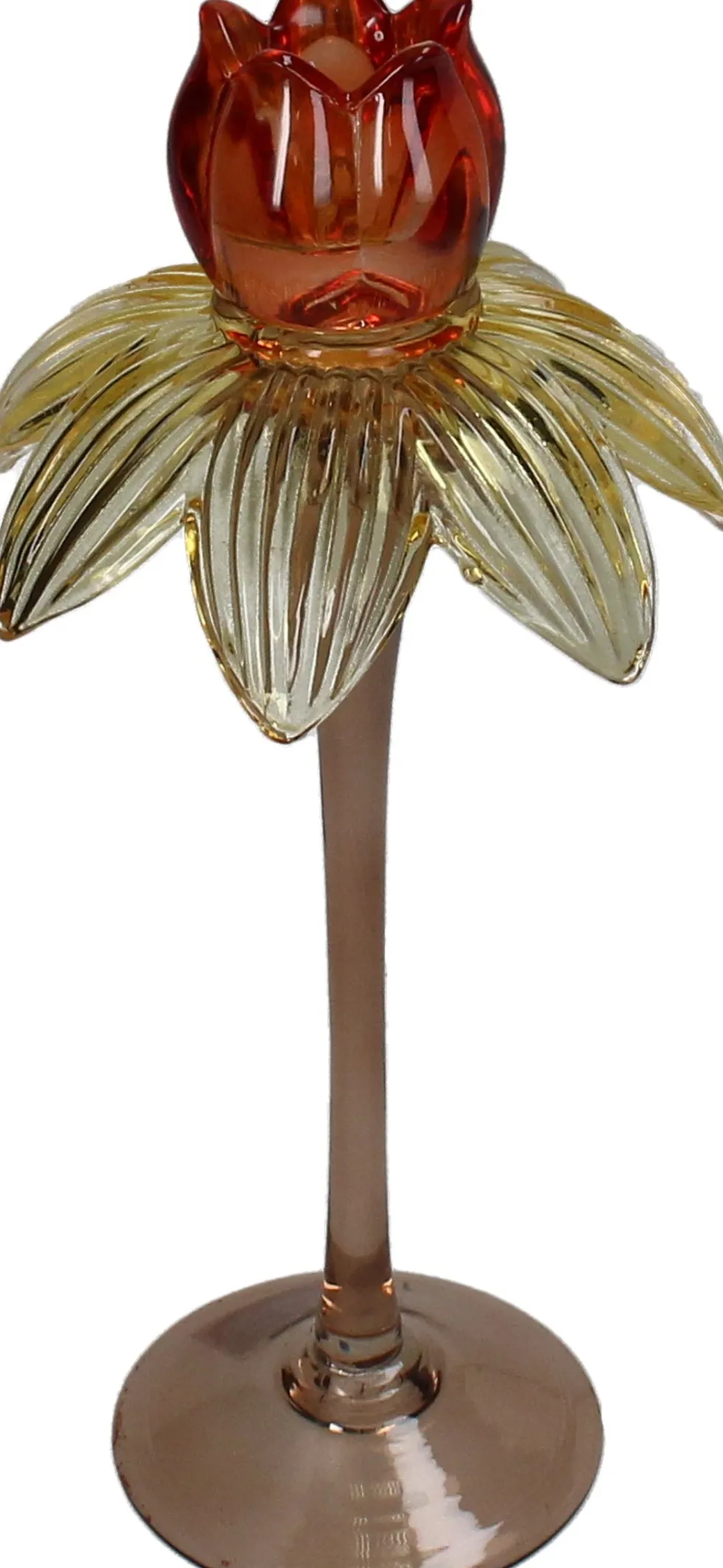 Kandelaar Flora rood / geel / bruin D 11 H 25 cm
