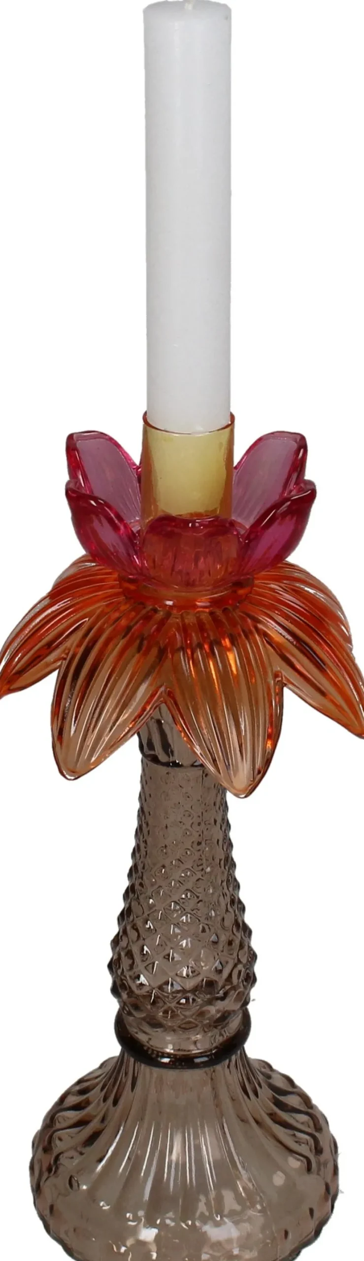 Kandelaar Flora roze / oranje / bruin D 11 H 27 cm