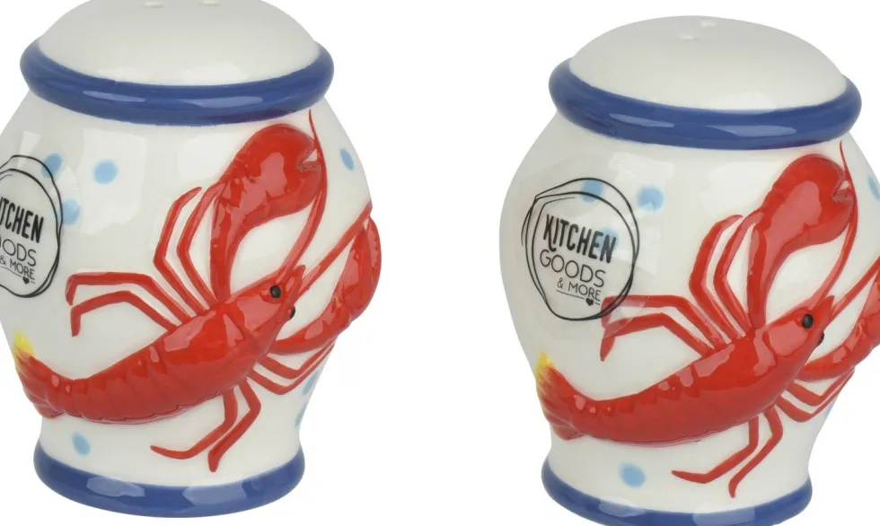 Kitchen Goods & More peper en zoutstel Kreeft wit / blauw / rood 6,3 x 6 x 8 cm