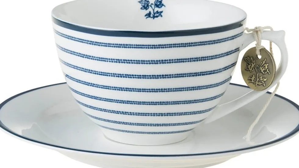 Laura Ashley kop en schotel Candy Stripe blauw 0,26 L