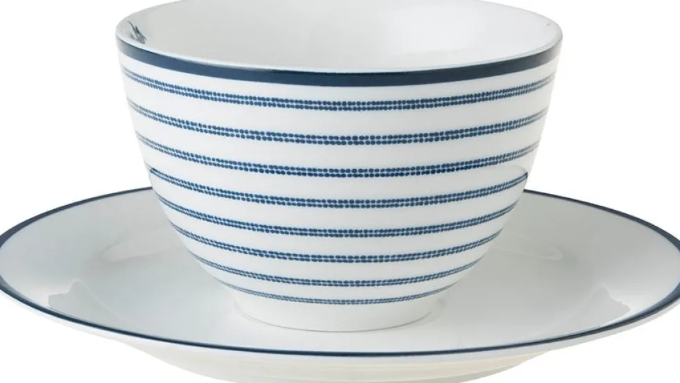 Laura Ashley kop en schotel Candy Stripe blauw 0,26 L