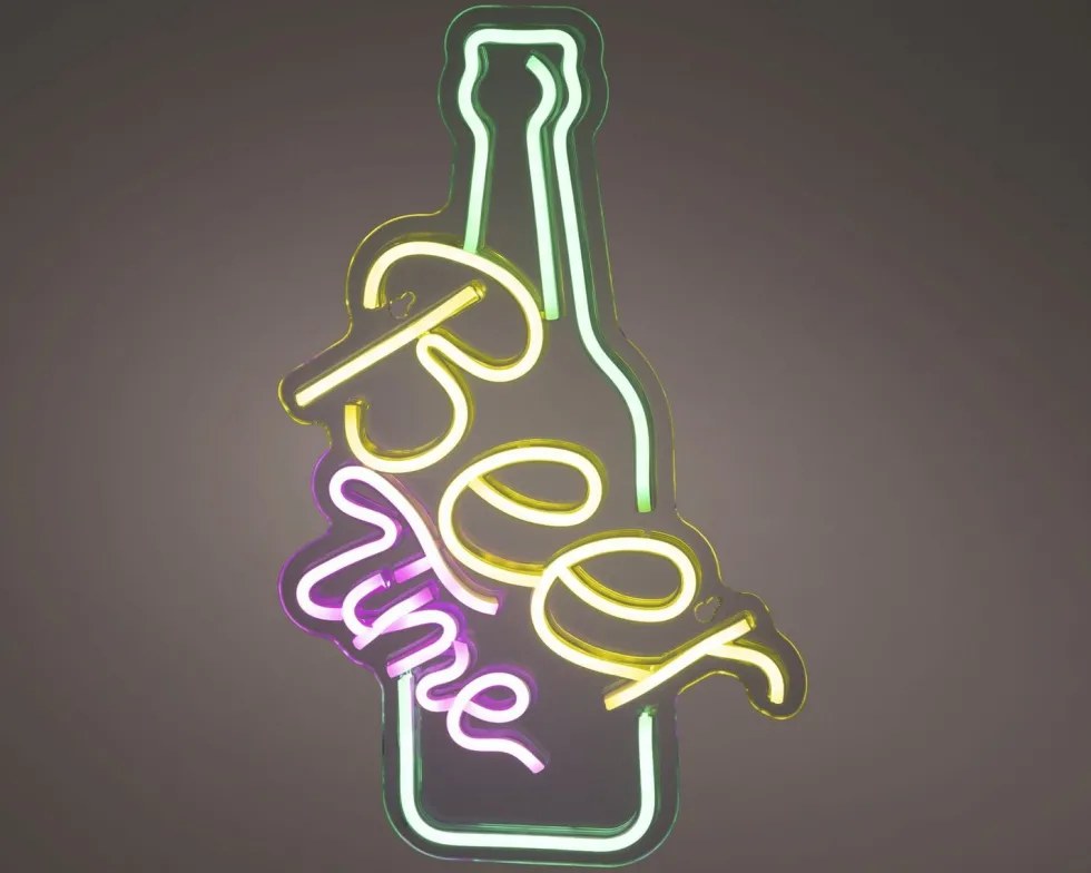 Lumineo wandlamp Beer Time groen / geel / roze 29 x 38 x 1,6 cm