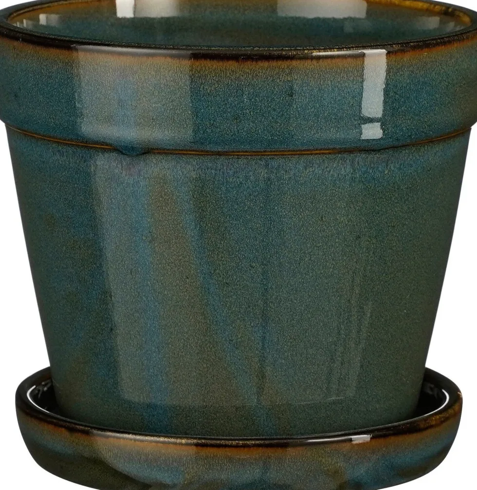 Mica Decorations bloempot met schotel Clint groen D 15 H 13 cm