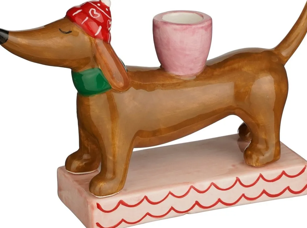 Mica Decorations kandelaar Elise hond bruin 20 x 5,5 x 13,5