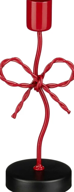 Mica Decorations kandelaar Strik rood / zwart 7 x 6,5 x 18 cm