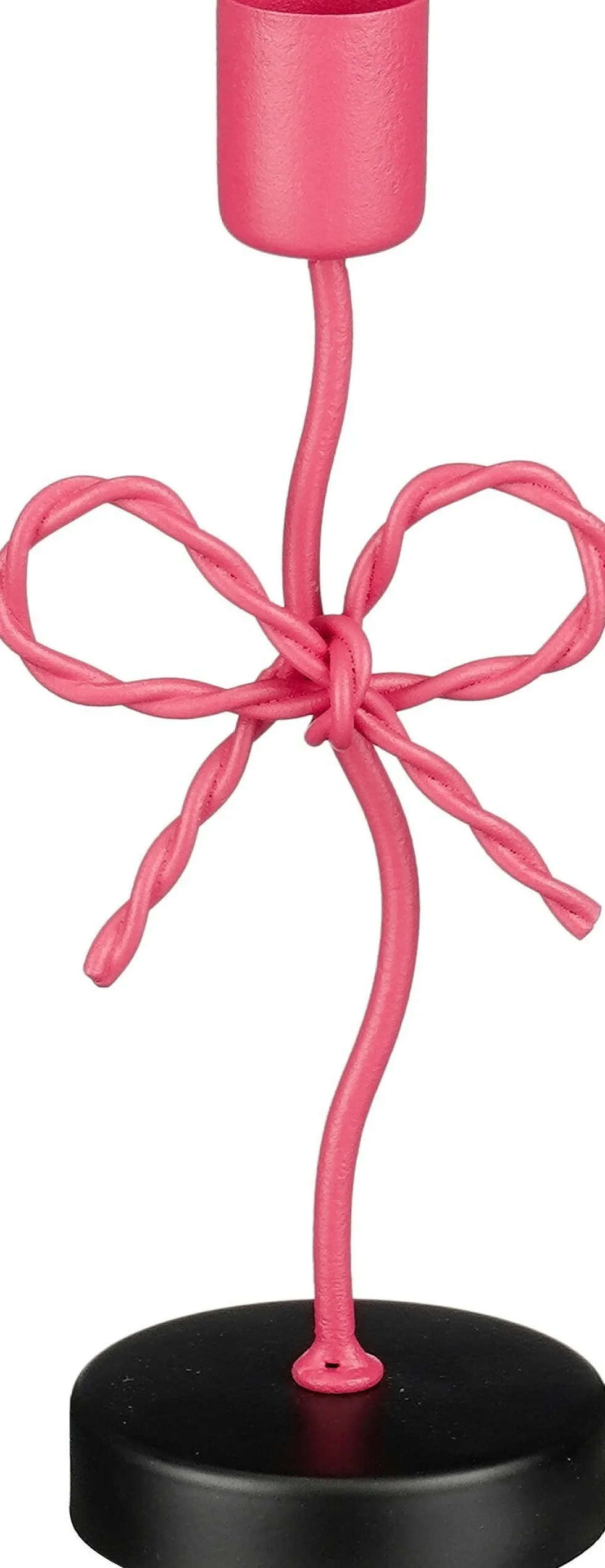 Mica Decorations kandelaar Strik roze / zwart 7 x 6,5 x 18 cm