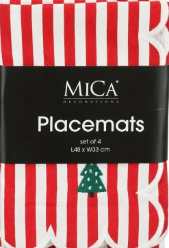 Mica Decorations placemat rood / wit 48 x 33 x 0,5 cm 4 stuks