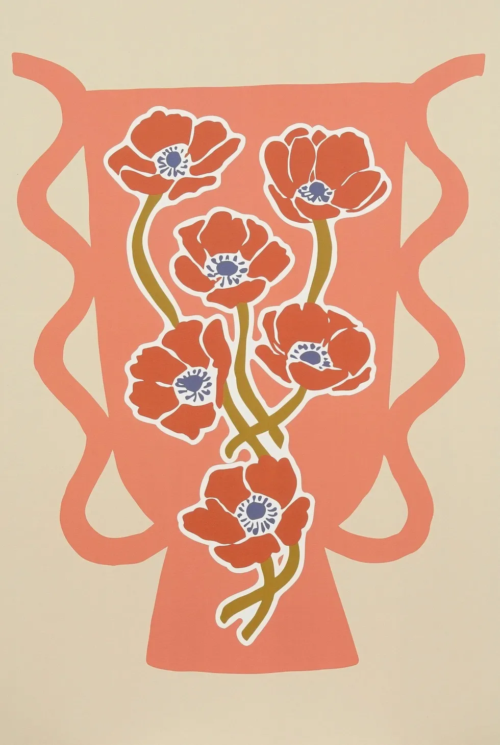 Mica Decorations schilderij Vase beige / oranje 41 x 61 x 3 cm