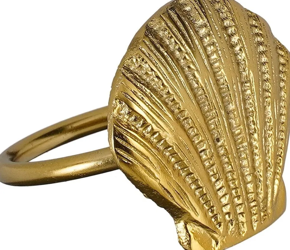 Mica Decorations servetring Schelp goud 6 x 5,5 x 5 cm
