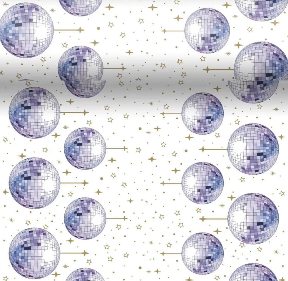 Paper + Design 3-in-1 tafelaankleding Disco ball wit / blauw 40 x 480 cm