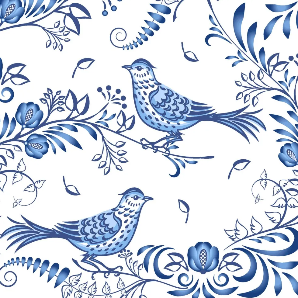Paper + Design servet Porcelain Bird wit / blauw 33 x 33 cm 20 stuks