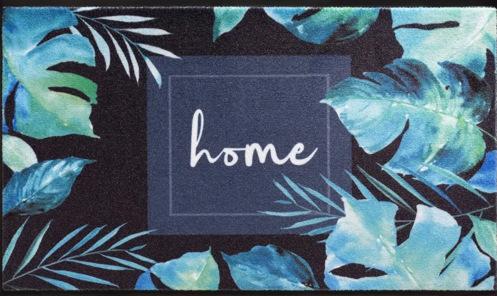 Schoonloopmat Home Leaves blauw 45 x 75 cm