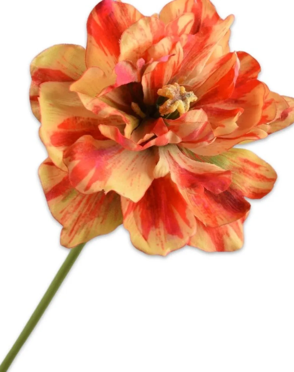 Silk-ka kunstbloem Tulp dubbelbloemig rood / geel H 69 cm