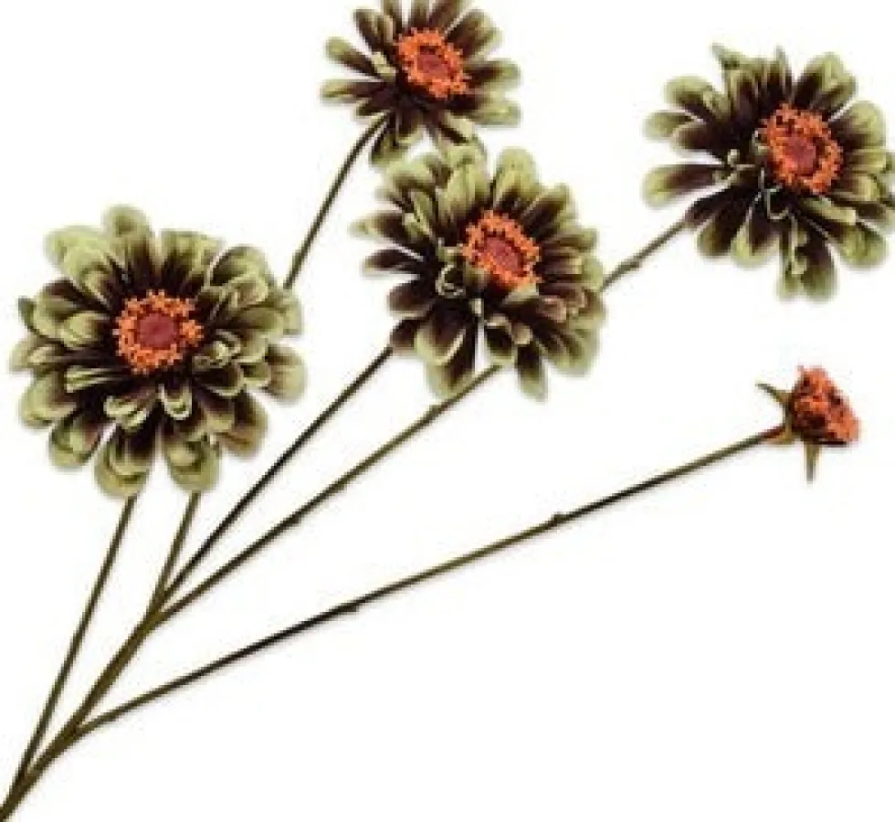 Silk-ka kunstbloem Zinnia groen / bruin H 43 cm