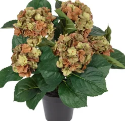 Tina kunstplant Hortensia groen / oranje H 84 cm