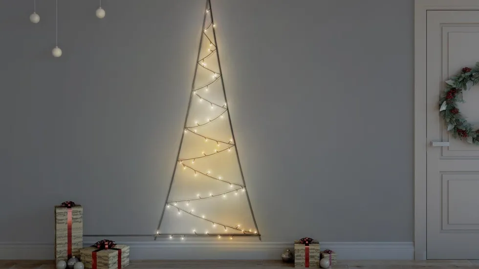 Twinkly wandhanger Wall Tree appgestuurd met 50 lampjes gekleurd 100 x 2 x 200 cm