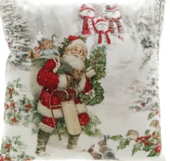 Unique Living kerstkussen Filip wit / rood 45 x 45 x 10 cm