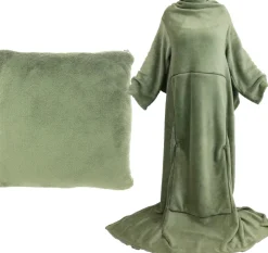 Unique Living omslagplaid Snuggle groen met mouwen onesize