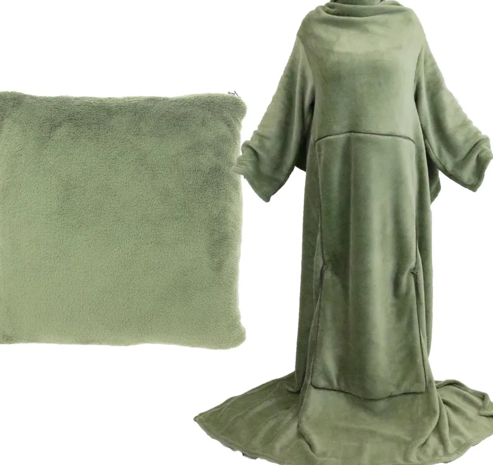 Unique Living omslagplaid Snuggle groen met mouwen onesize