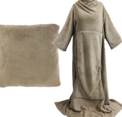 Unique Living omslagplaid Snuggle taupe met mouwen onesize