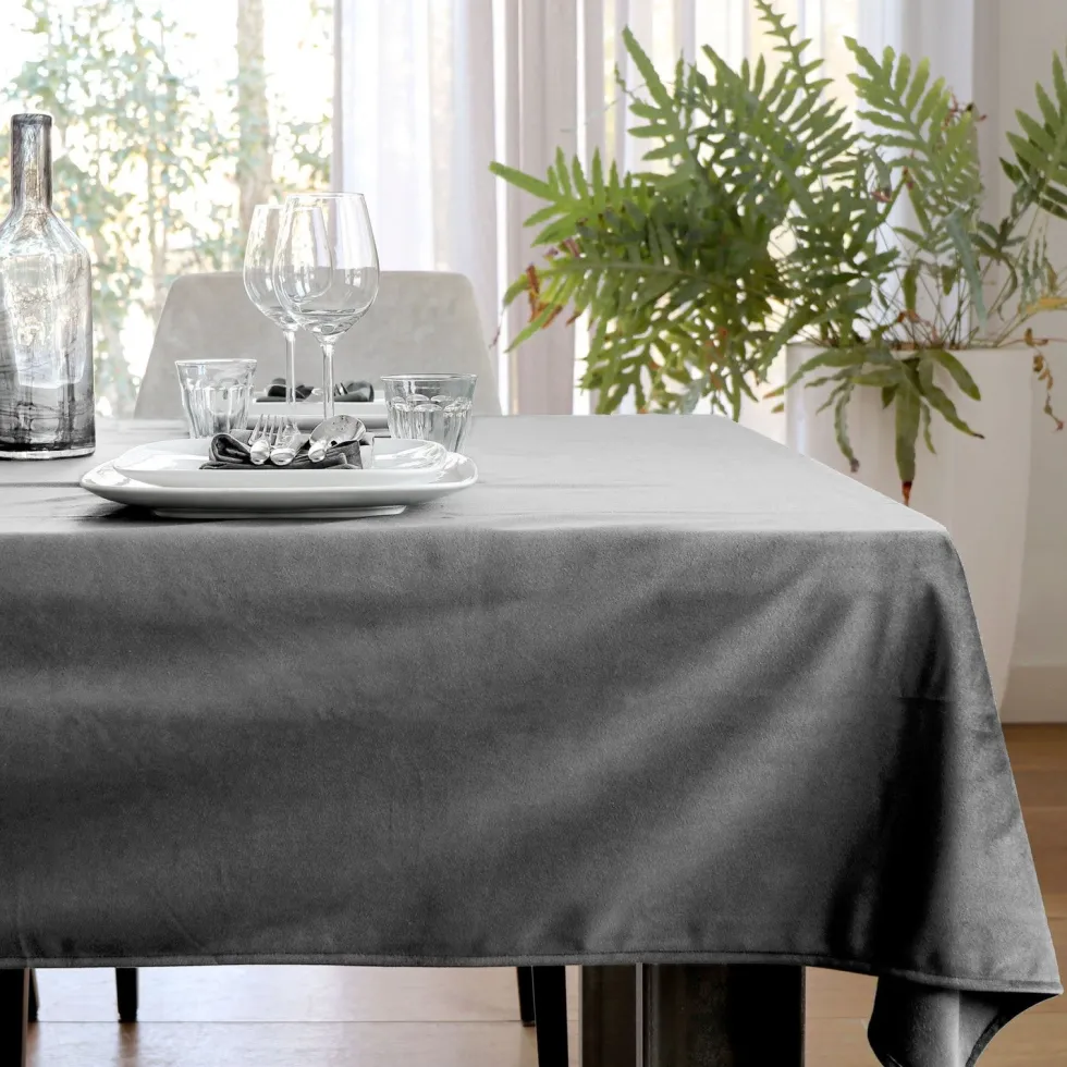 Unique Living tafelkleed Velours grijs 145 x 250 cm
