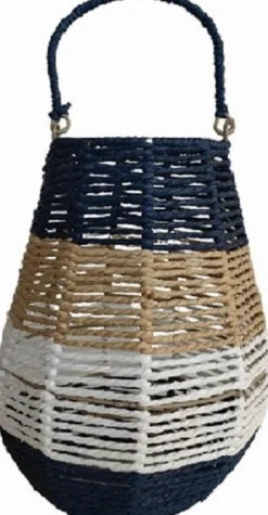 Van der Leeden windlicht Bob blauw / naturel / wit D 26 H 31 cm
