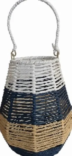 Van der Leeden windlicht Bob wit / blauw / naturel D 26 H 31 cm
