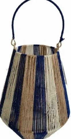 Van der Leeden windlicht Kori blauw / naturel D 26 H 30 cm