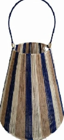 Van der Leeden windlicht Kori blauw / naturel D 35 H 50 cm