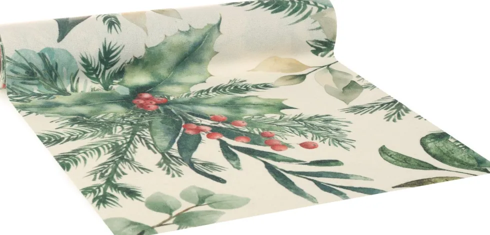 Vivant tafelloper groen / crème 300 x 28 cm