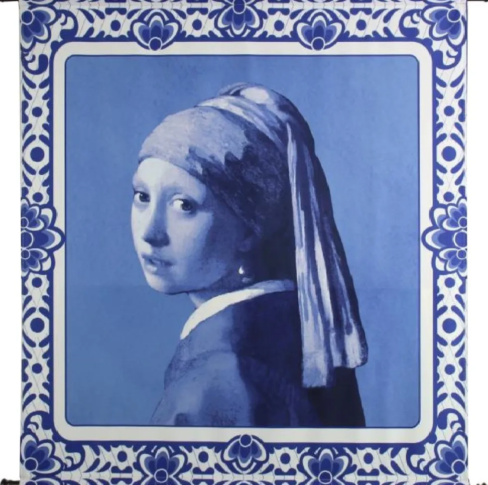Wandkleed Meisje met de parel blauw 105 x 108 cm