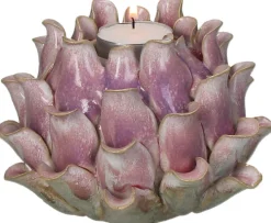 Waxinelichthouder Fae grijs / roze 14,5 x 14,5 x 10,5 cm