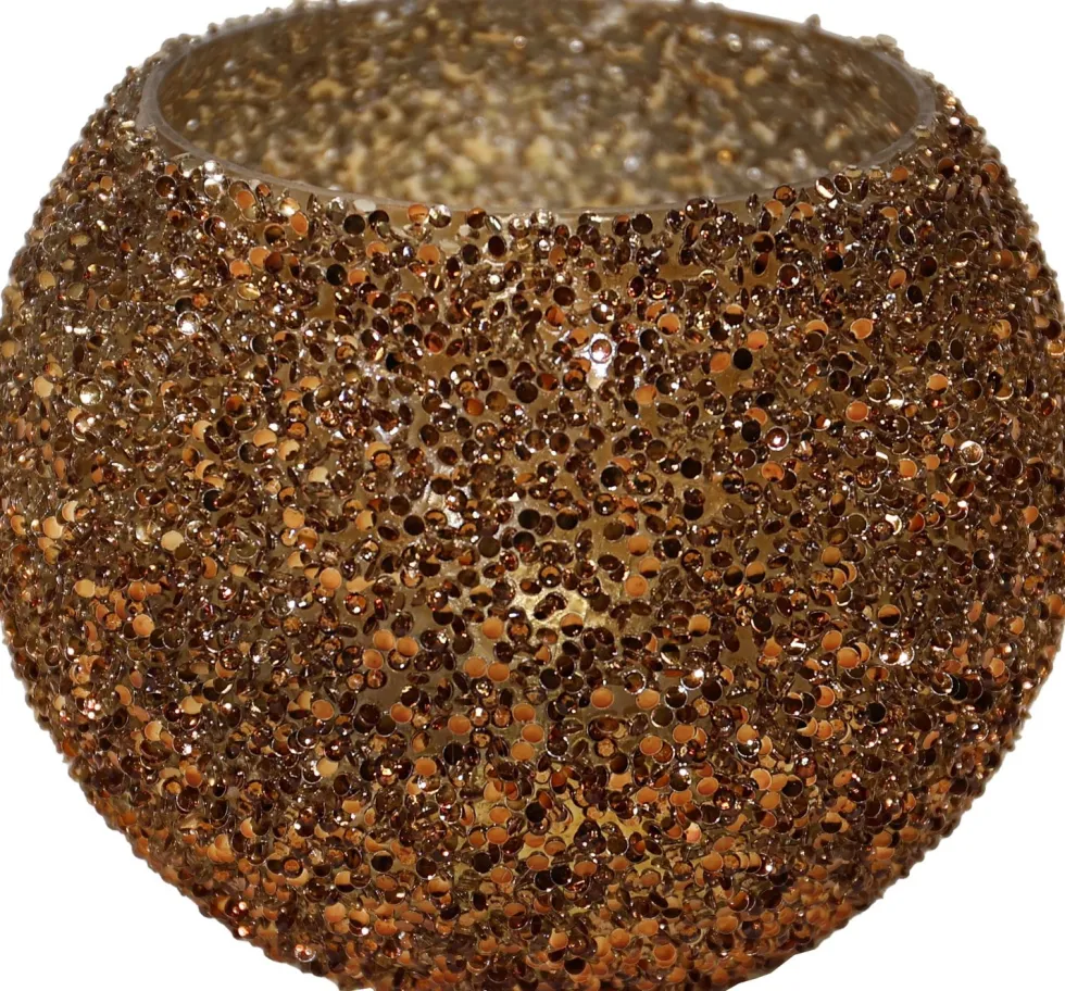 Waxinelichthouder Strass Bowl oranje D 13,5 H 10 cm