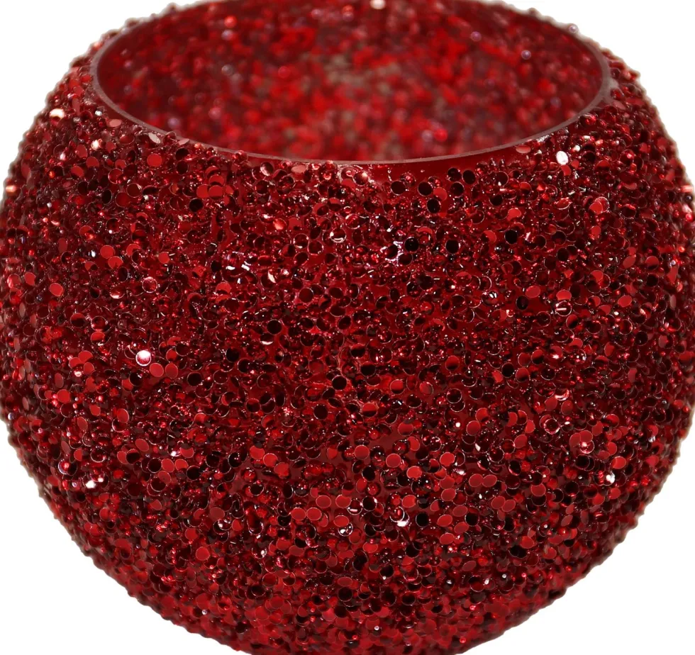 Waxinelichthouder Strass Bowl rood D 13,5 H 10 cm