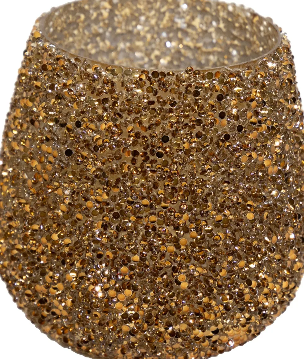 Waxinelichthouder Strass Cauldron oranje D 12 H 12,5 cm
