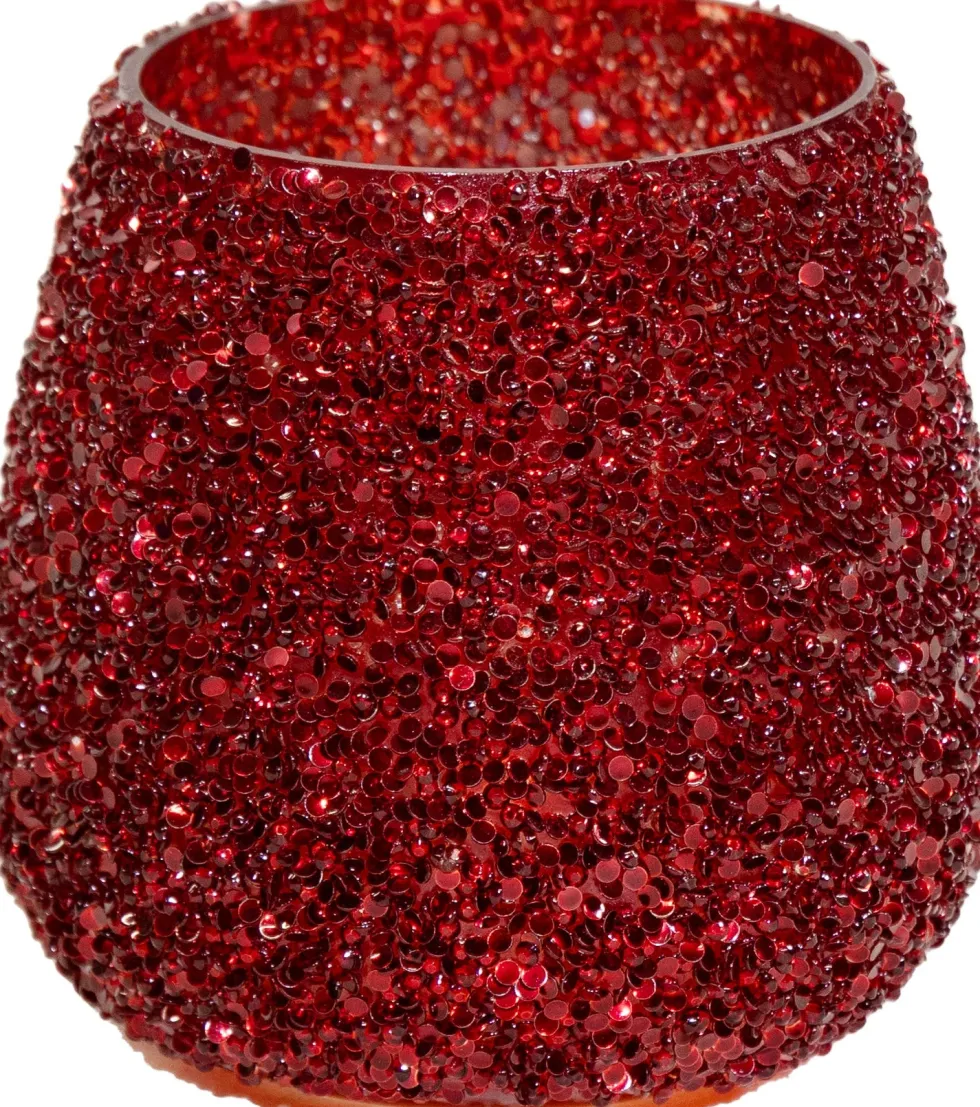 Waxinelichthouder Strass Cauldron rood D 12 H 12,5 cm