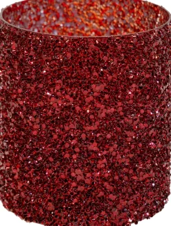 Waxinelichthouder Strass Cylinder rood D 8,5 H 8,5 cm
