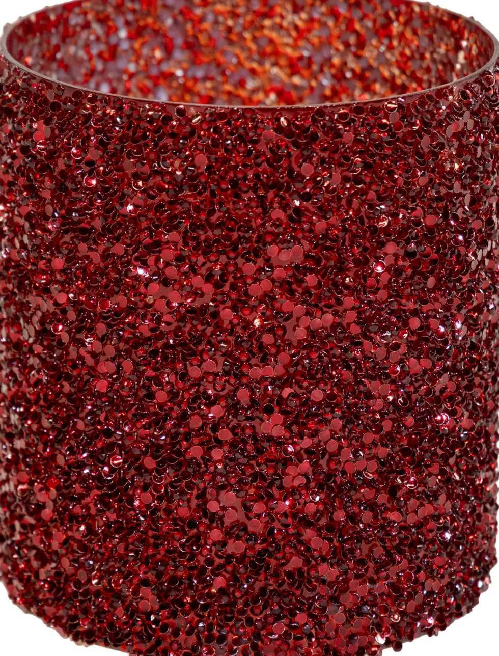 Waxinelichthouder Strass Cylinder rood D 8,5 H 8,5 cm
