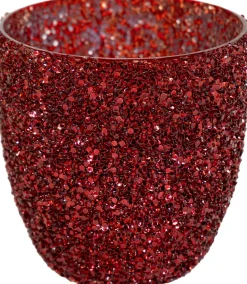 Waxinelichthouder Strass Egg rood D 14,5 H 15 cm