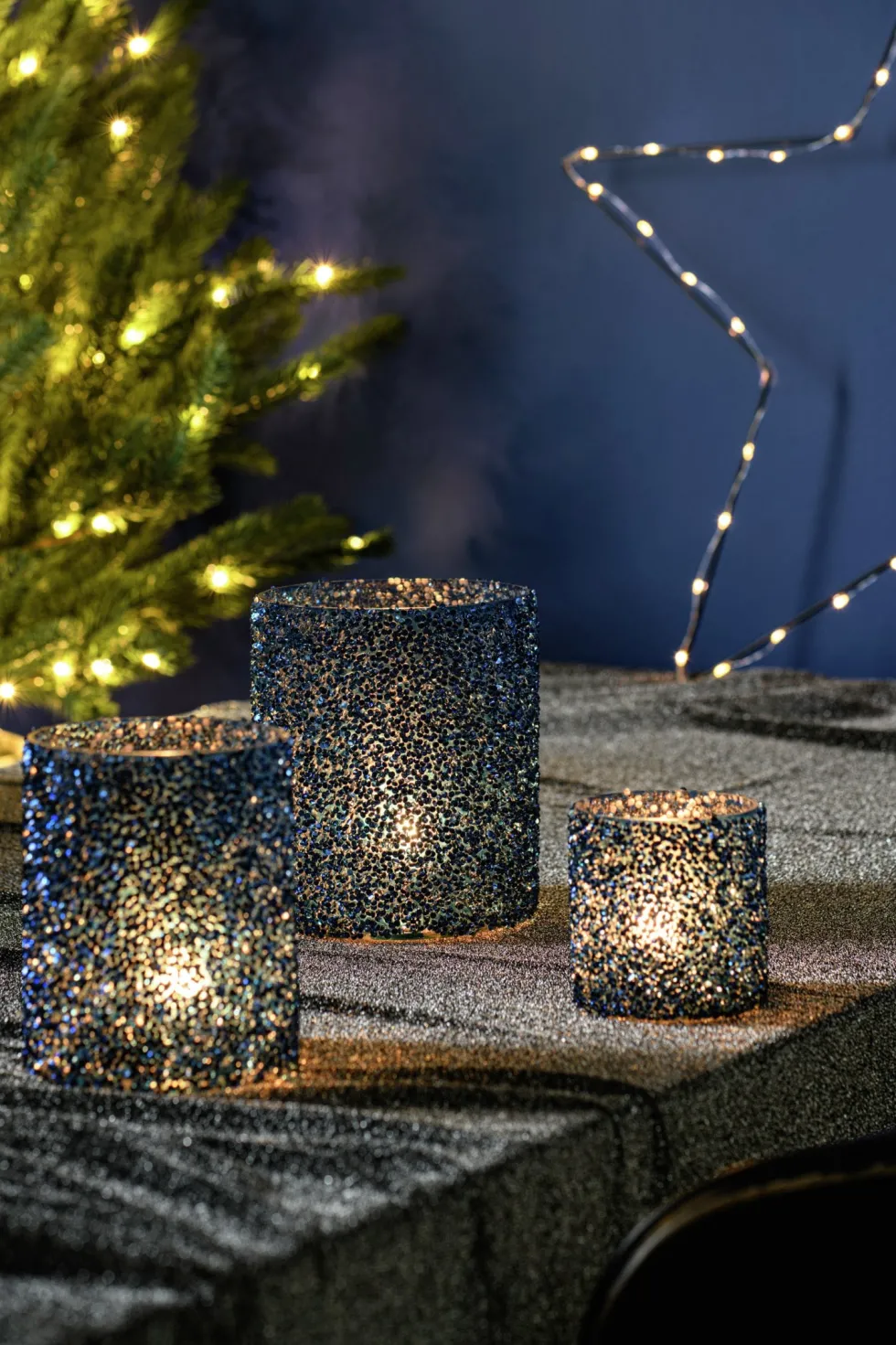 Waxinelichthouder Strass Lois blauw D 11 H 12,5 cm